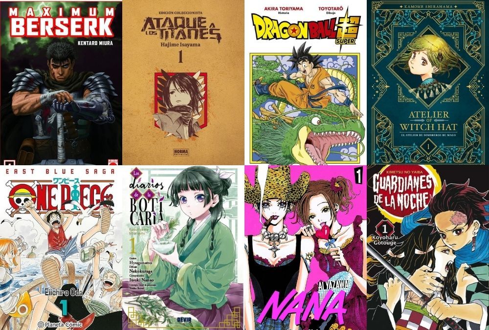Portadas de algunos de los mangas más populares del año en España